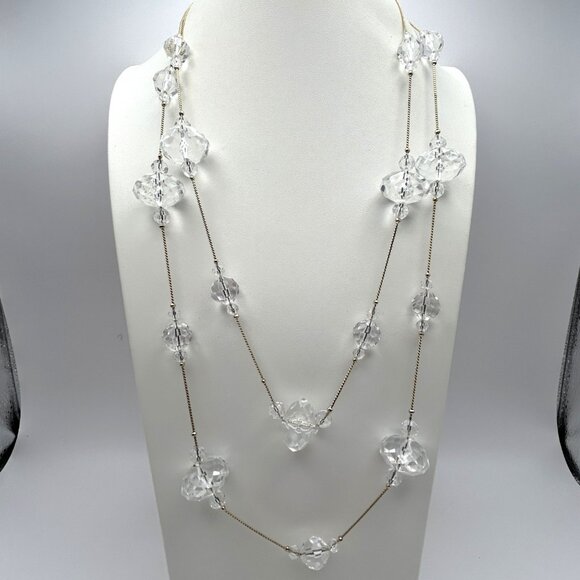 Vintage 60 inch Faceted Crystal Bead Rope Necklace 14K GP Clasp Long Layering - Picture 2 of 12